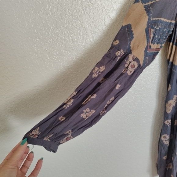 Free People From Your Heart Printed long sleeve boho mini Dress sz Xs, s - Picture 5 of 9